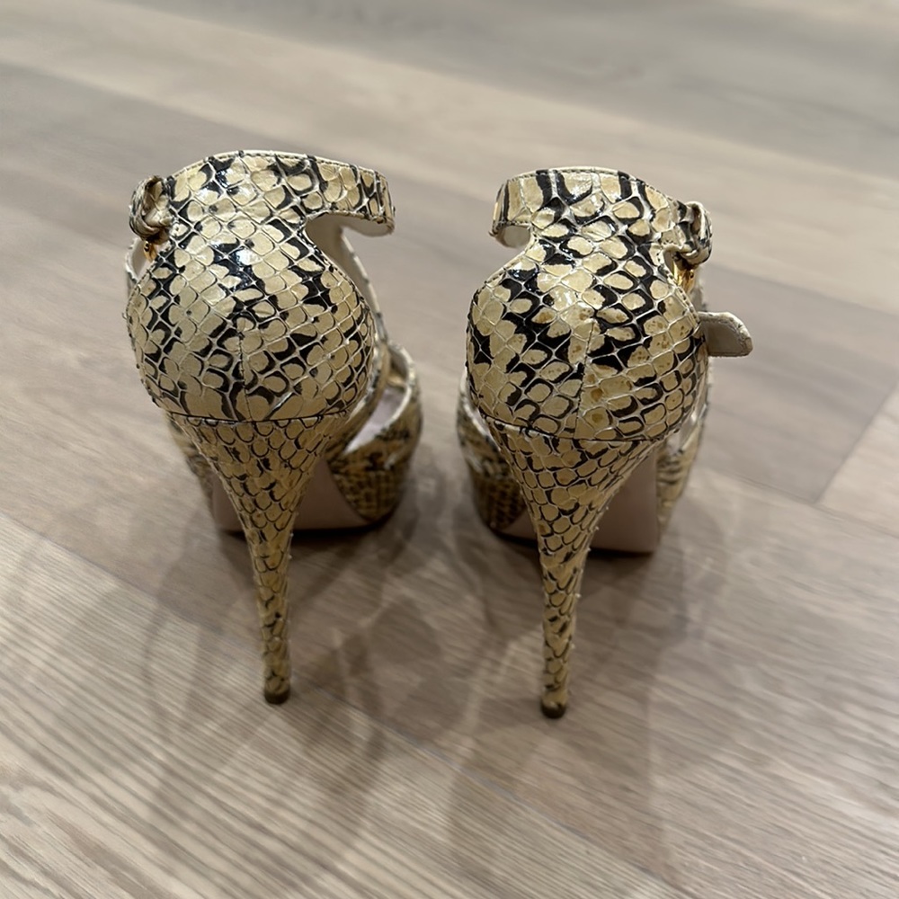 Miu Miu Strappy Platform Snakeskin Embossed Heel … - image 5